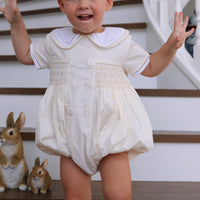 Seconds Louis Handsmocked Lemon Stripe Romper Size 0-3 Months