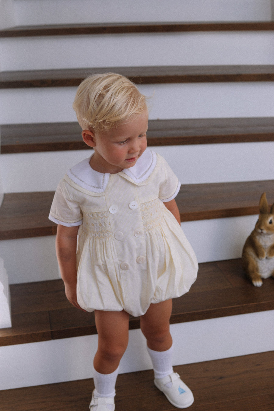 Seconds Louis Handsmocked Lemon Stripe Romper Size 0-3 Months