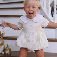 Seconds Louis Handsmocked Lemon Stripe Romper Size 0-3 Months