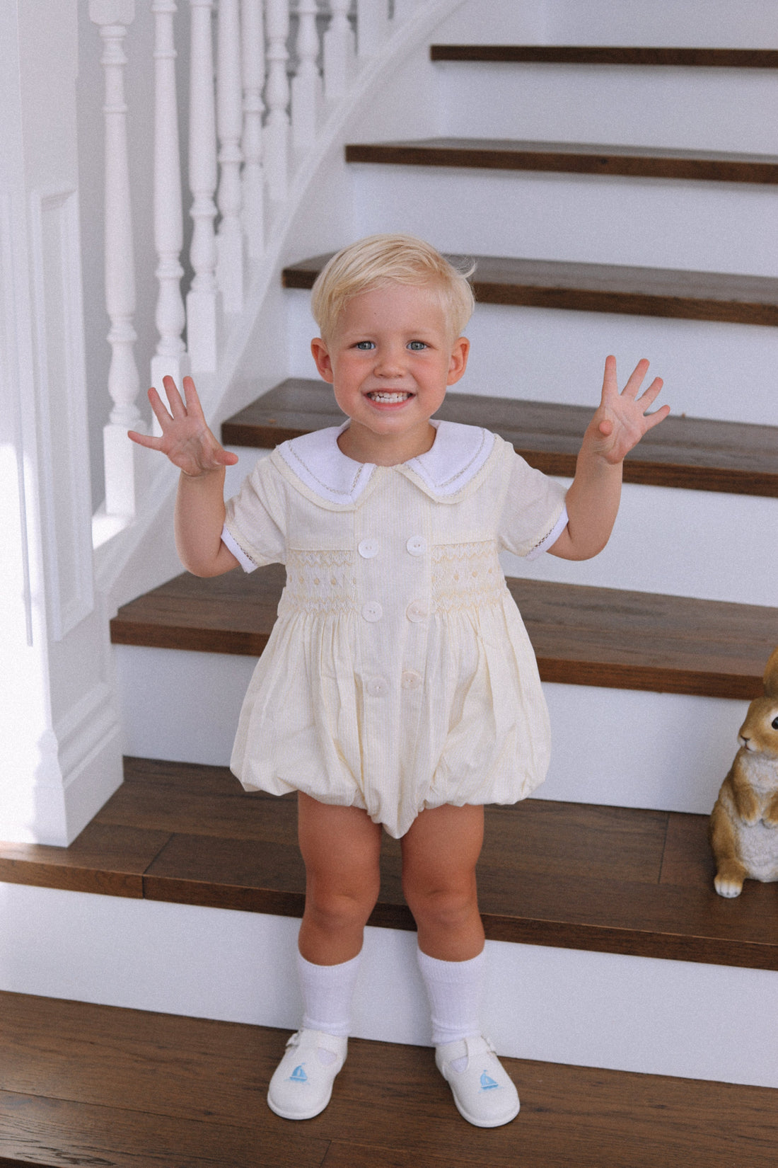 Seconds Louis Handsmocked Lemon Stripe Romper Size 0-3 Months