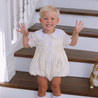 Seconds Louis Handsmocked Lemon Stripe Romper Size 0-3 Months
