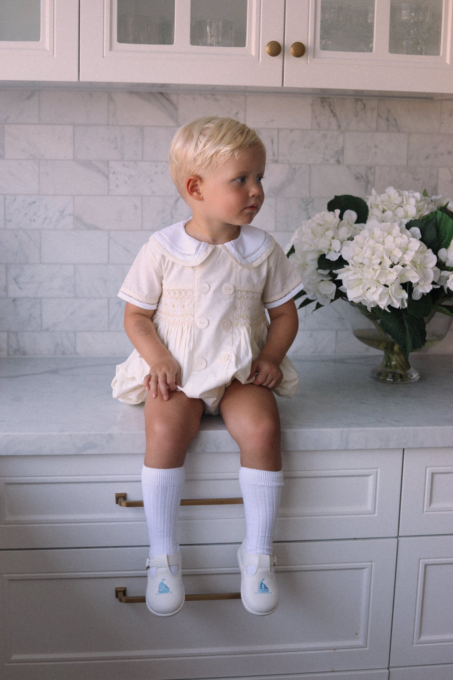 Seconds Louis Handsmocked Lemon Stripe Romper Size 0-3 Months