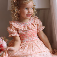 Emilie Rosebud Handsmocked Dress- Peach