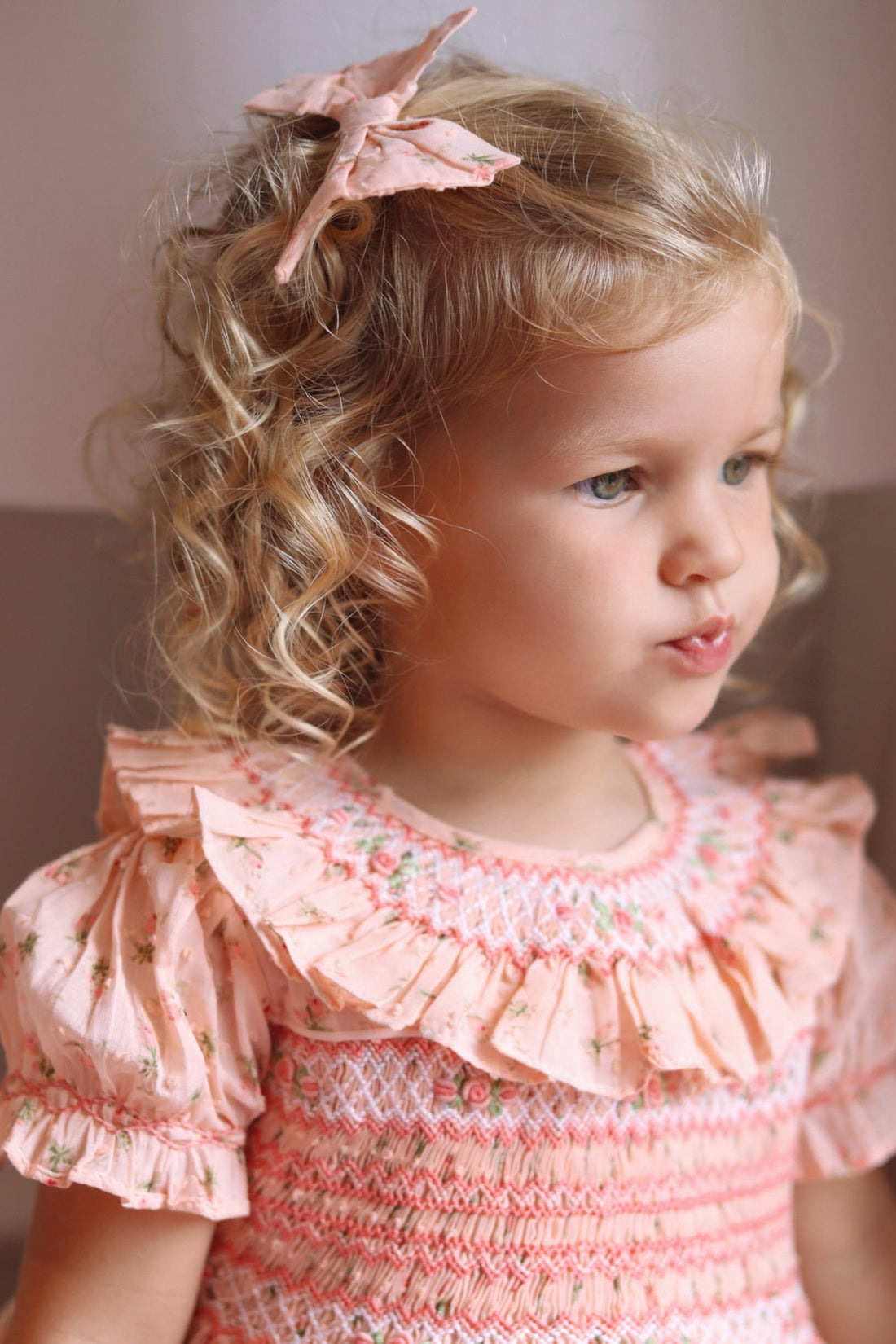 Emilie Rosebud Handsmocked Dress- Peach