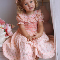 Emilie Rosebud Handsmocked Dress- Peach