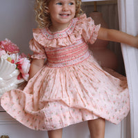 Emilie Rosebud Handsmocked Dress- Peach