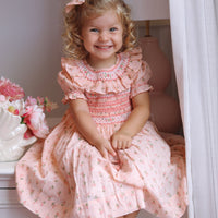 Emilie Rosebud Handsmocked Dress- Peach