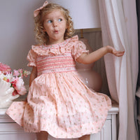 Emilie Rosebud Handsmocked Dress- Peach