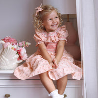 Emilie Rosebud Handsmocked Dress- Peach