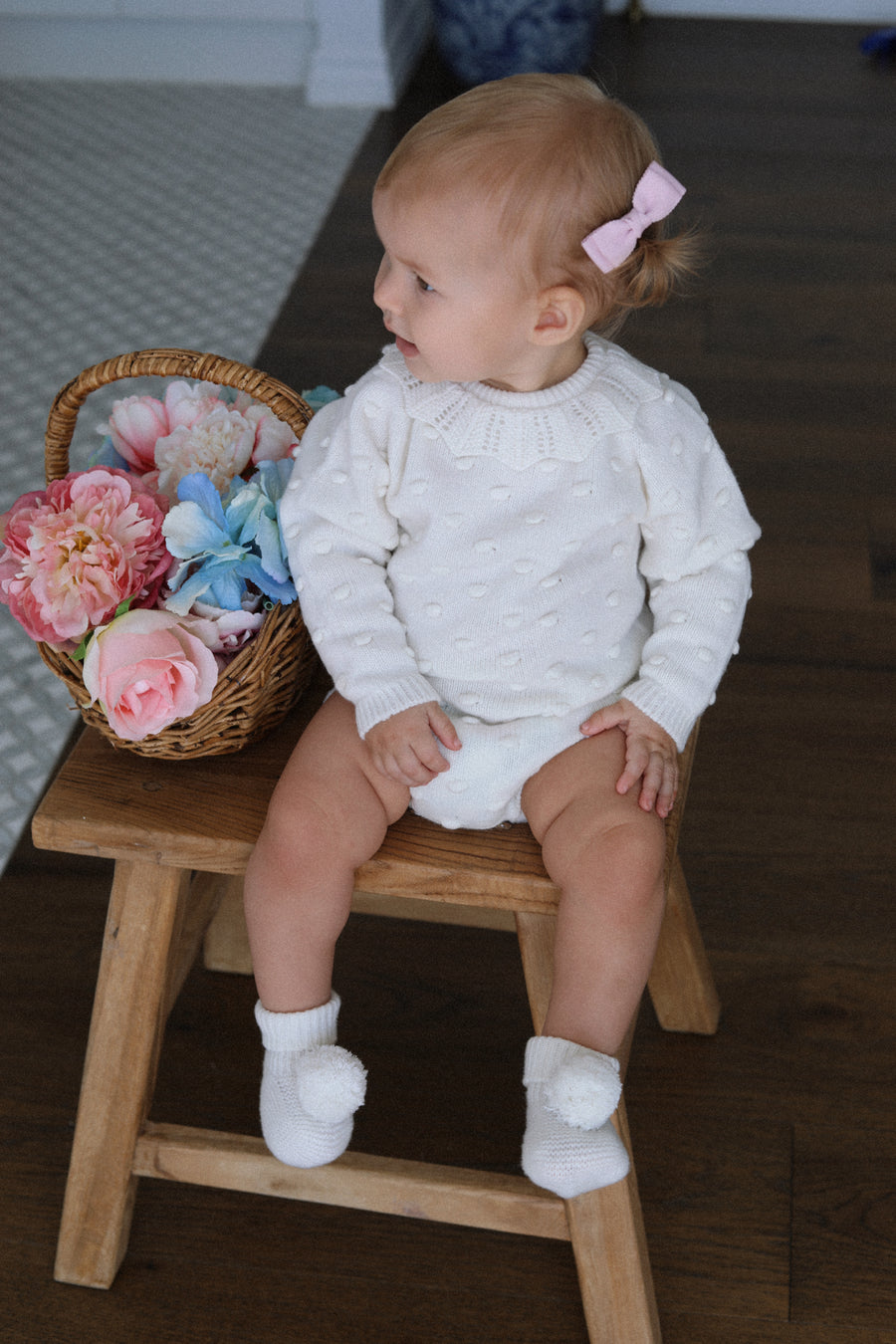 Charlie Popcorn Knit Romper- Ivory