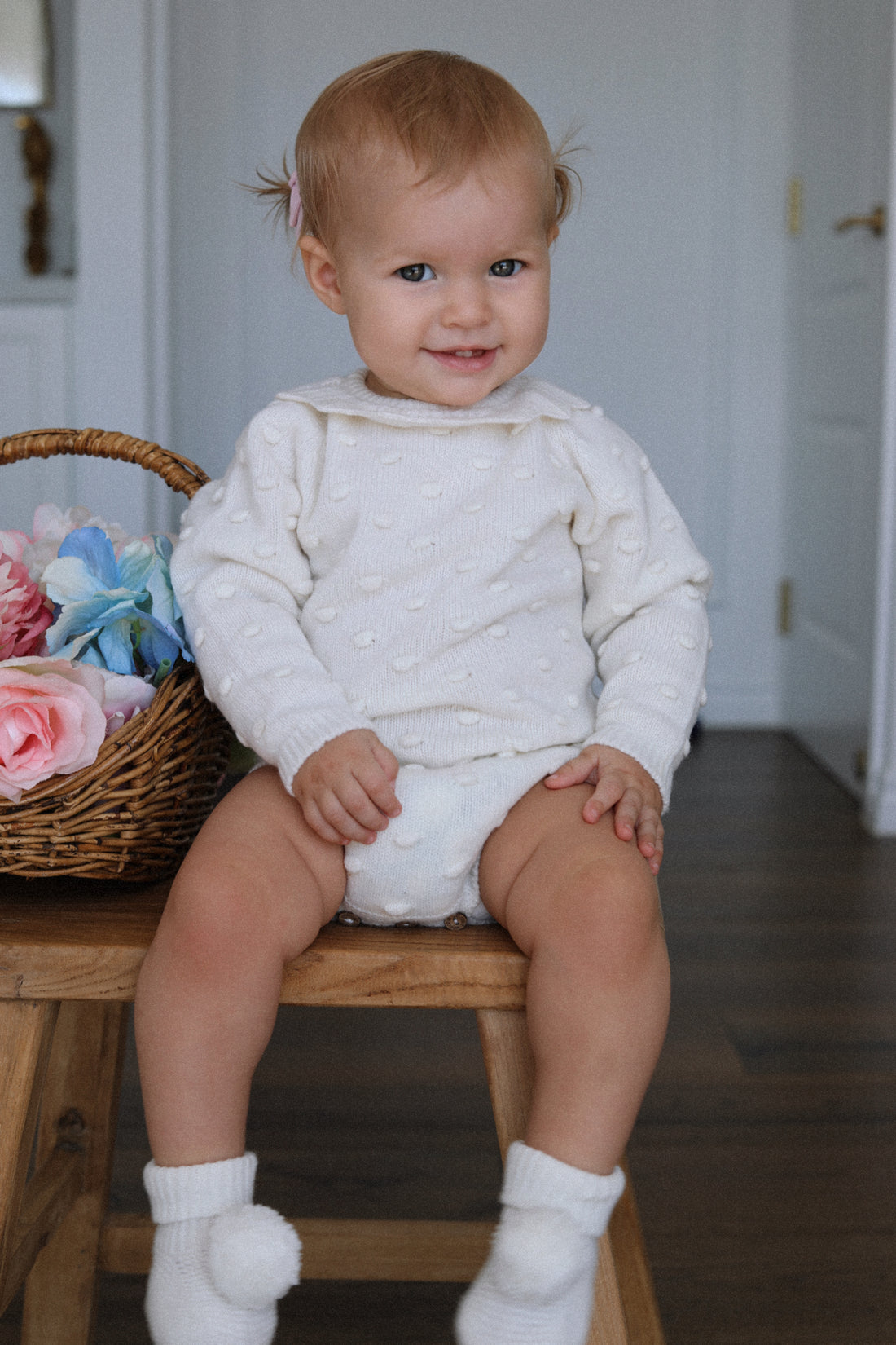 Charlie Popcorn Knit Romper- Ivory