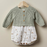 Little Bears Long Sleeve Knit Romper- Moss