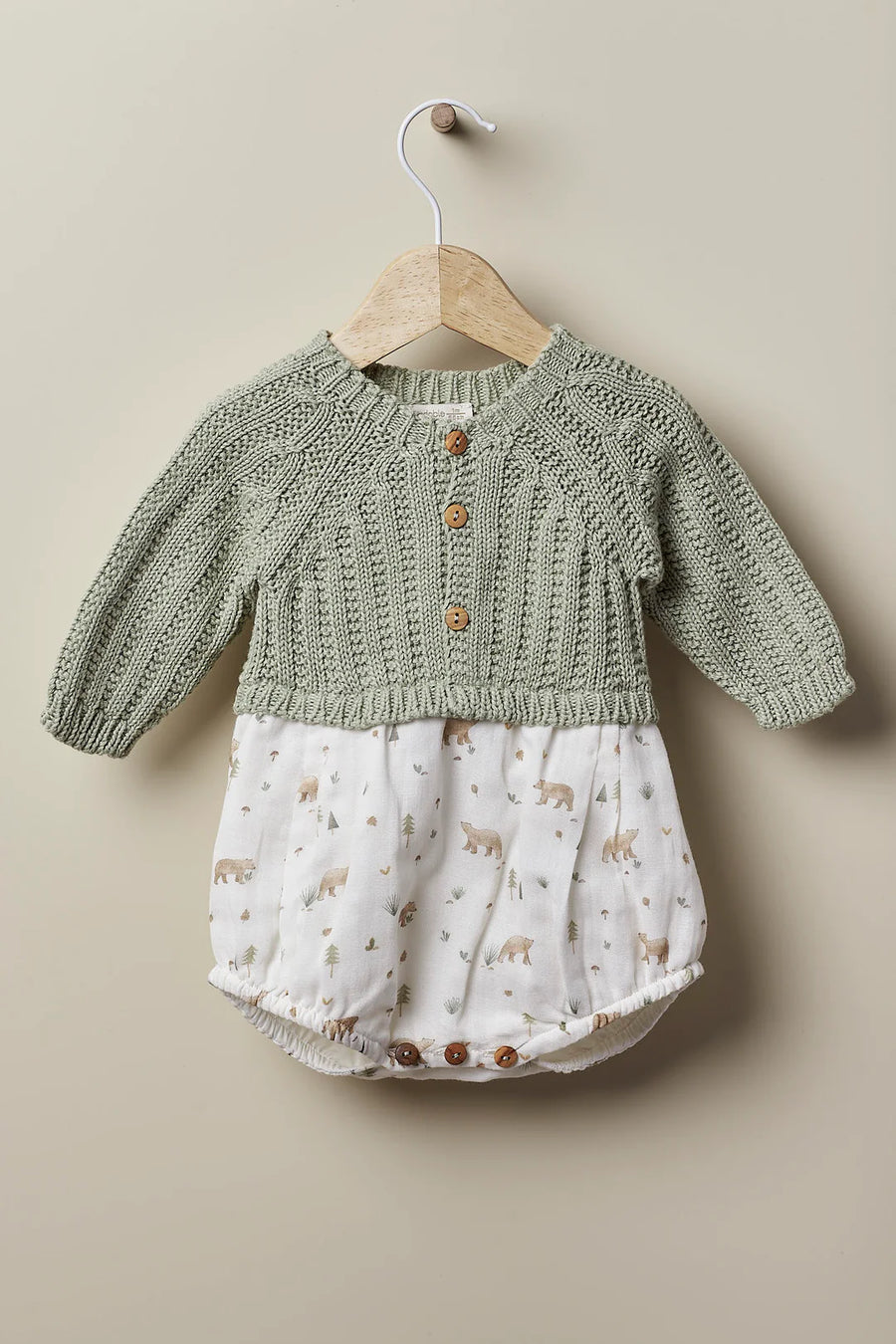 Little Bears Long Sleeve Knit Romper- Moss