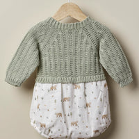 Little Bears Long Sleeve Knit Romper- Moss