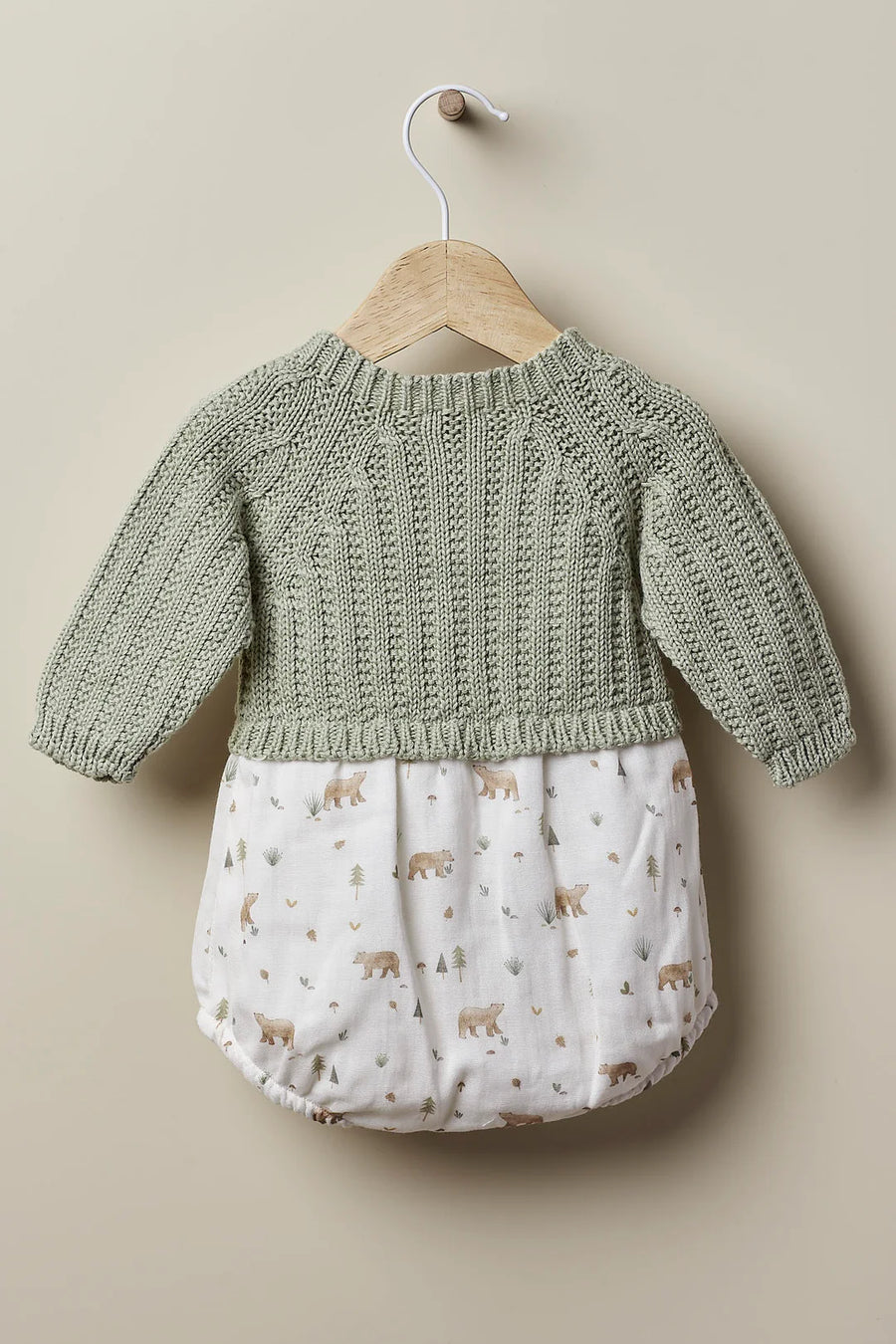 Little Bears Long Sleeve Knit Romper- Moss