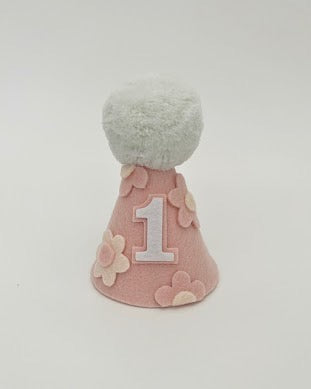 Pink Daisy White Pom Birthday Party Hat