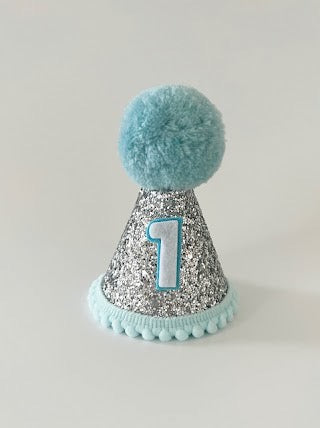 Silver and Blue Glitter Birthday Party Hat