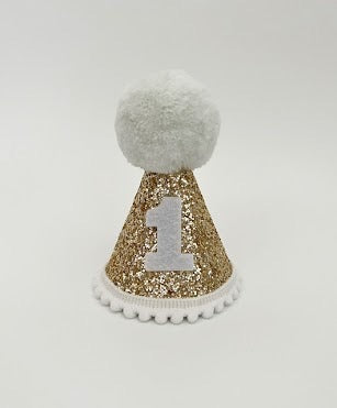 Gold and White Glitter Birthday Party Hat
