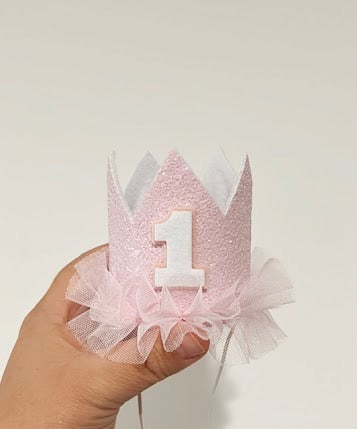 Pink Tulle Glitter Birthday Party Crown