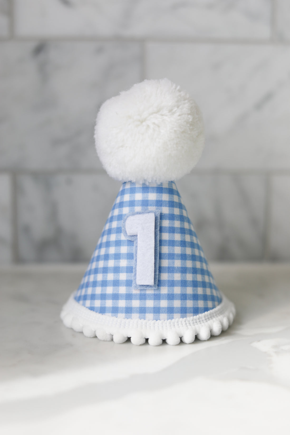 Blue Gingham Birthday Party Hat