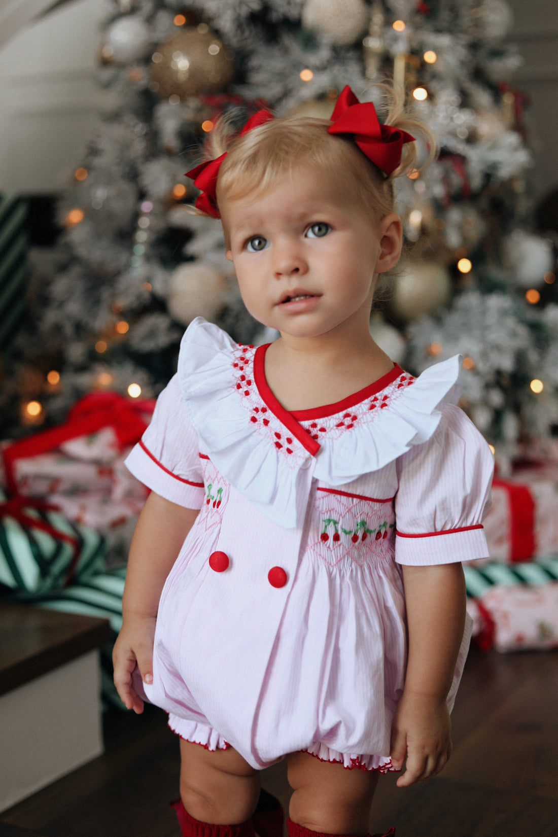 Merry Cherry Handsmocked Romper * Pre-order October *