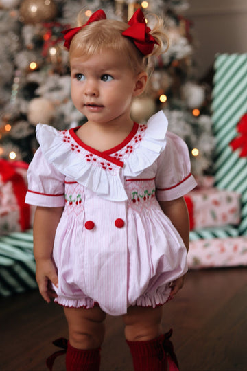 Merry Cherry Handsmocked Romper * Pre-order October *