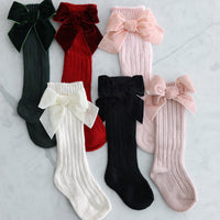 Knee High Cable Knit Bow Socks