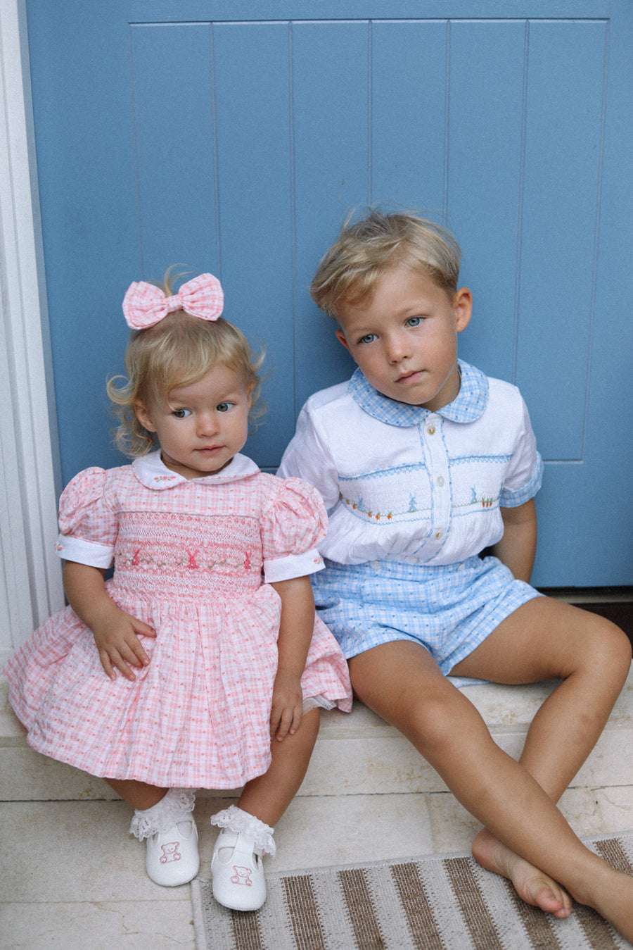 Swiss Dot Bunny Handsmocked Jam Pants Set