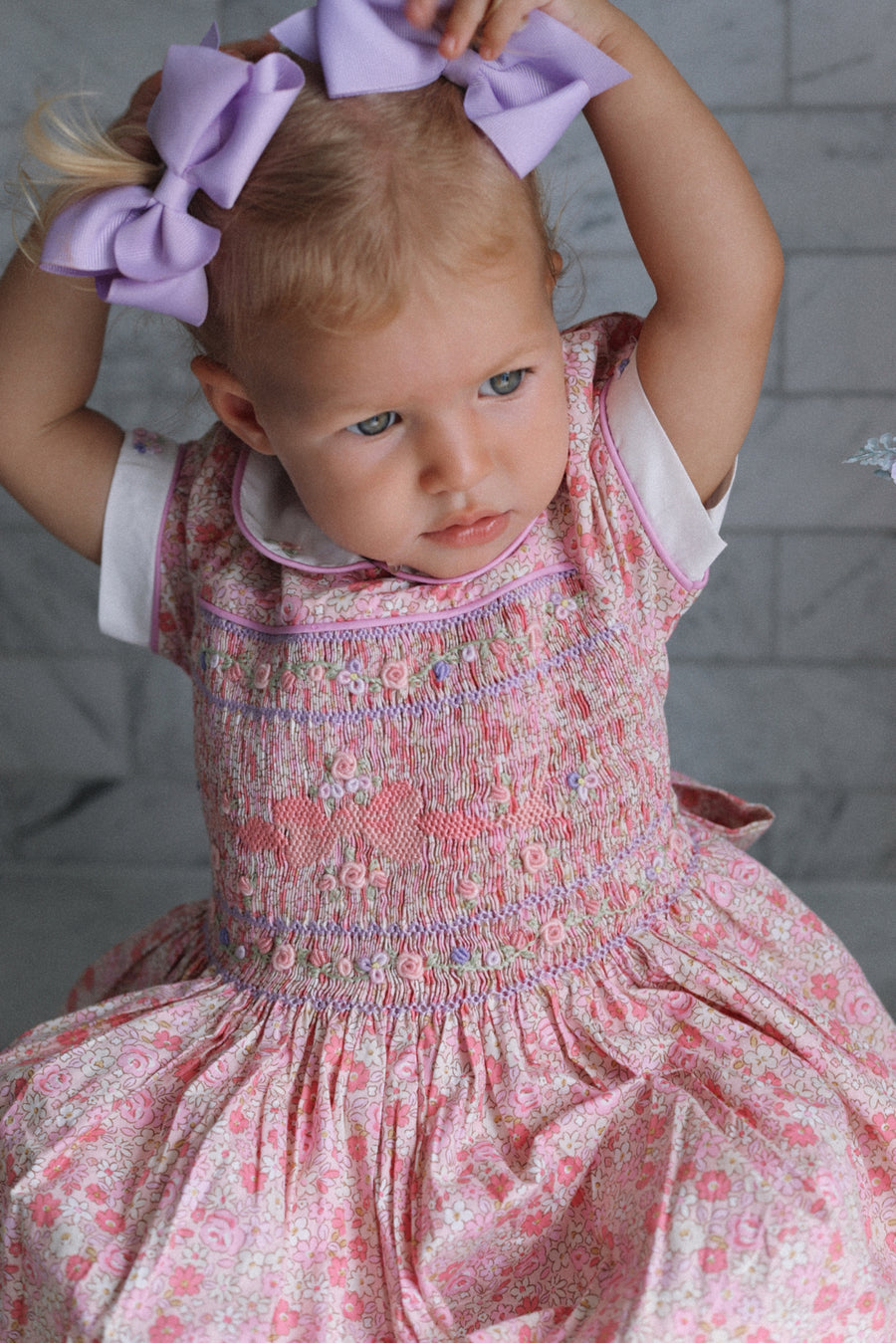 Charlottle Handsmocked Ribbons and Roses Dress