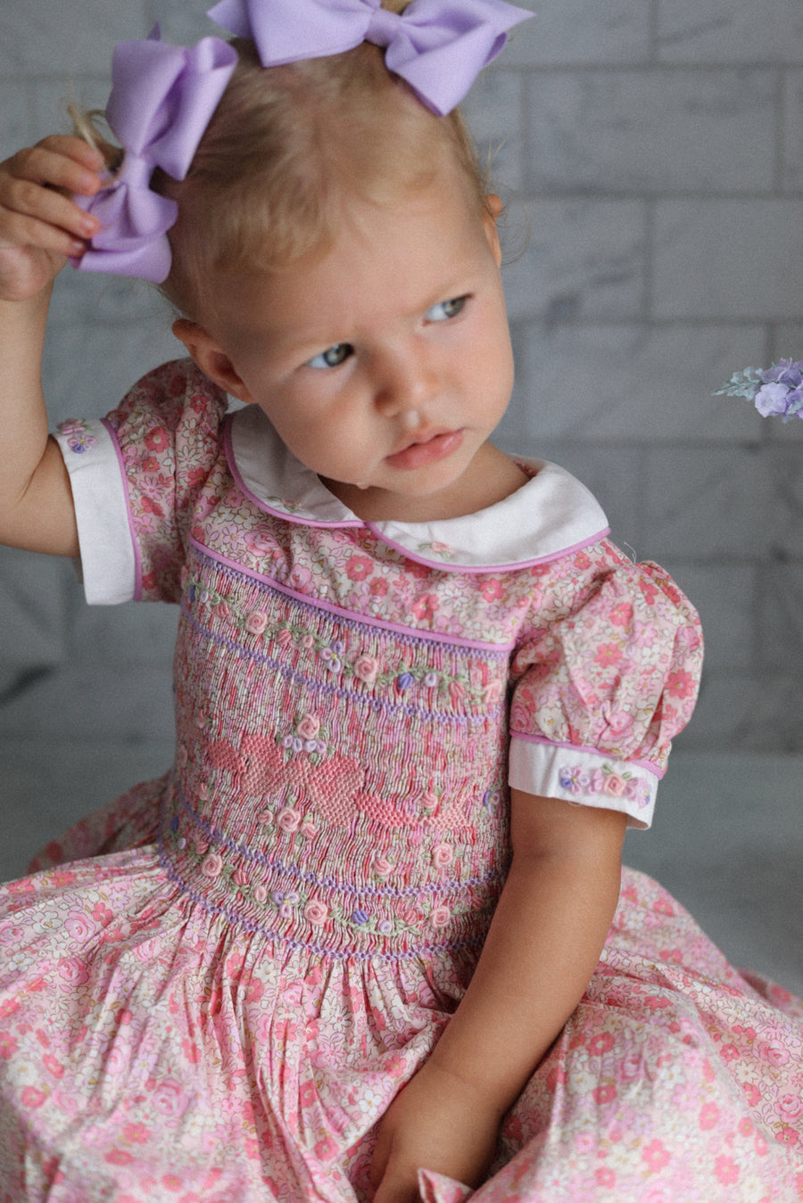 Charlottle Handsmocked Ribbons and Roses Dress