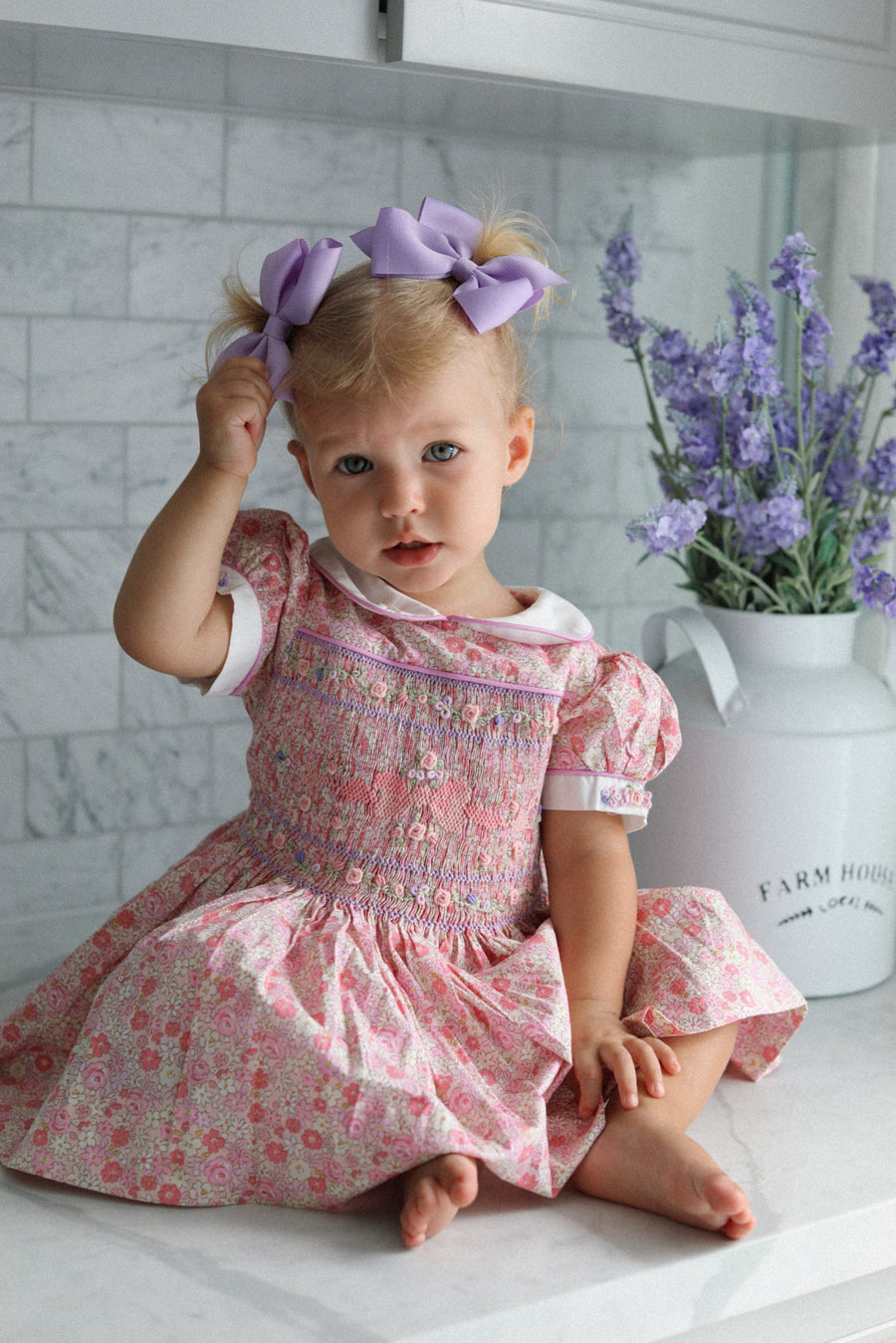 Charlottle Handsmocked Ribbons and Roses Dress