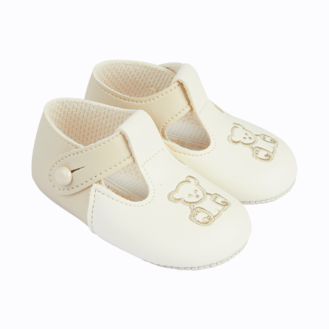 Teddy Pram Shoes- Ivory/ Biscuit