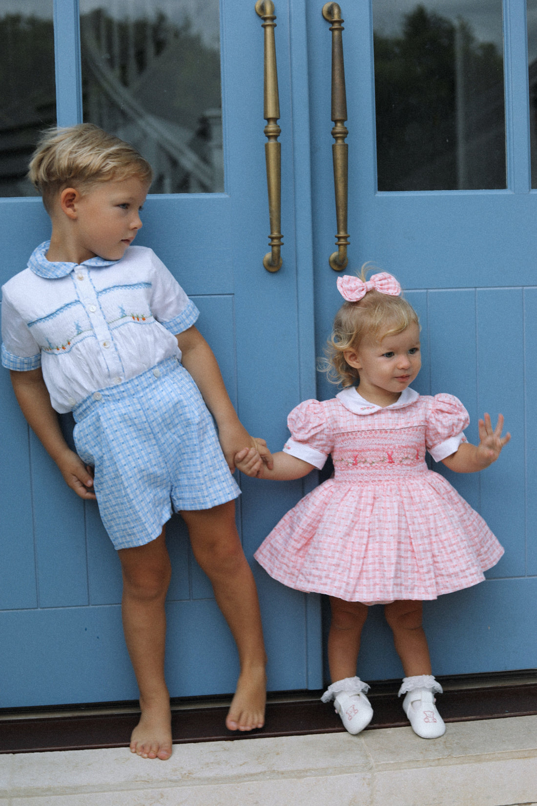 Swiss Dot Bunny Handsmocked Jam Pants Set