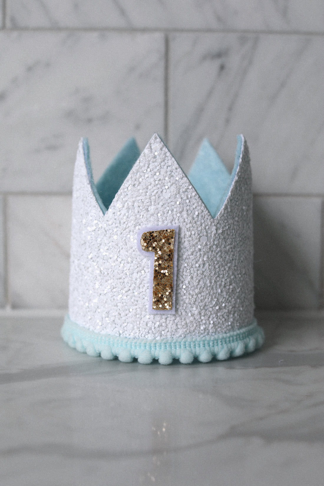 White Glitter and Light Blue Birthday Party Crown