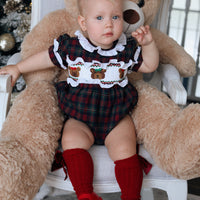 Teddy Tartan Ruffle Romper- *Pre-Order Oct