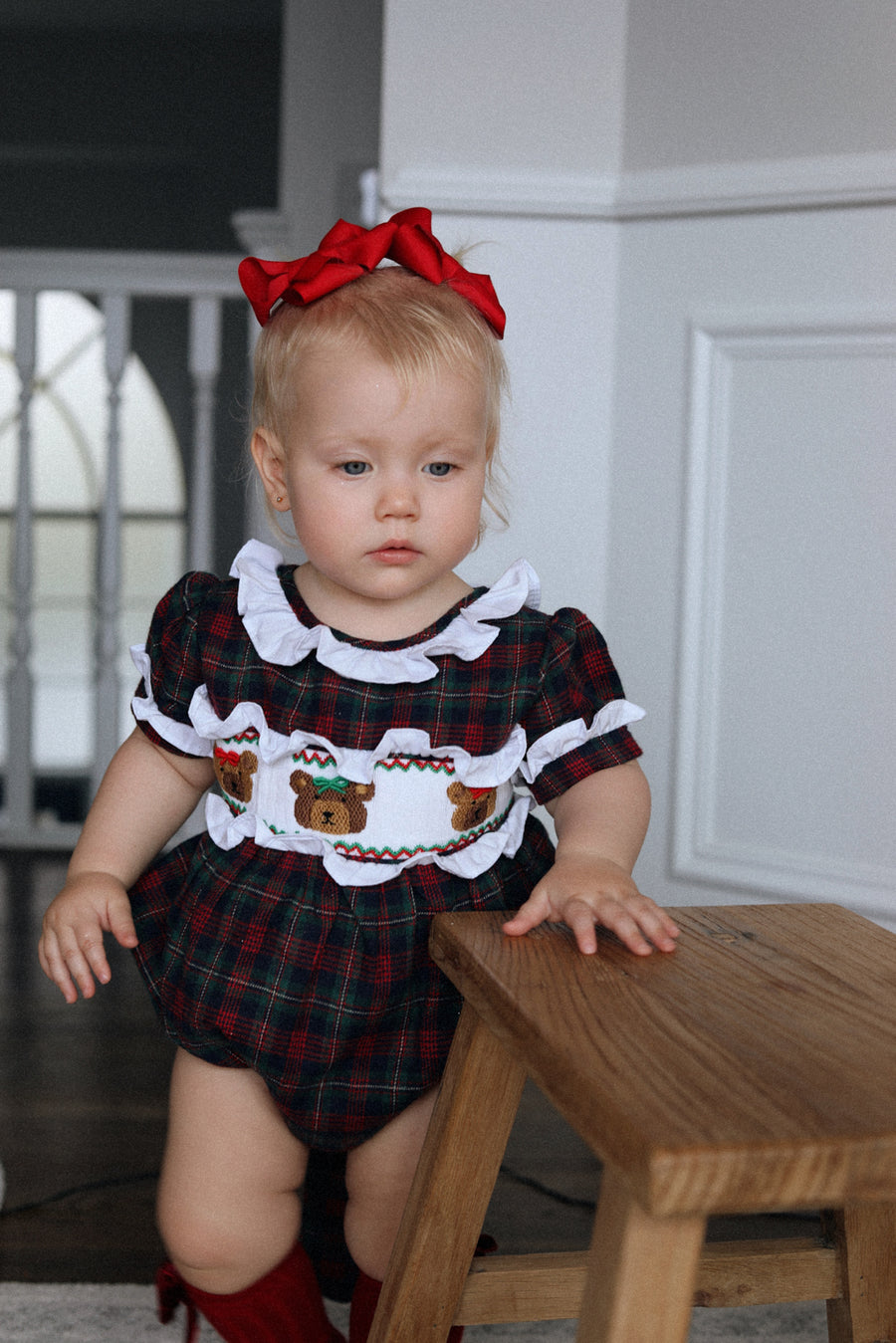 Teddy Tartan Ruffle Romper- *Pre-Order Oct