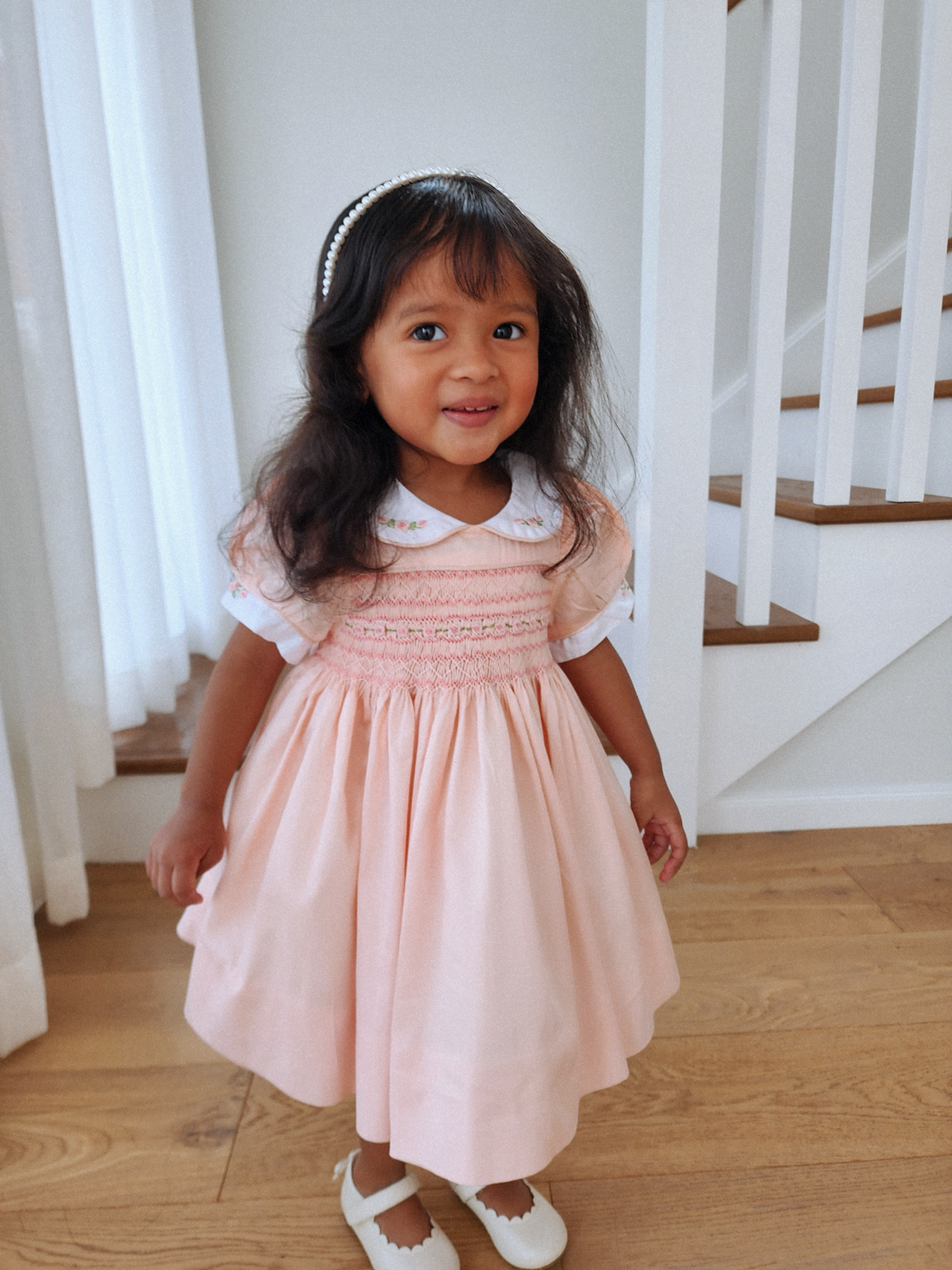 Clara Peach Handsmocked Dress