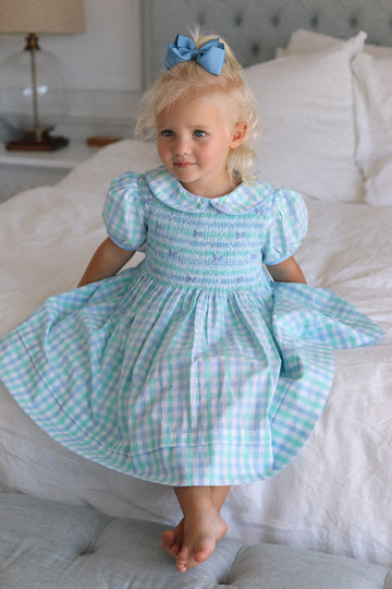 Dorothy Handsmocked Dress- Mint + Sky