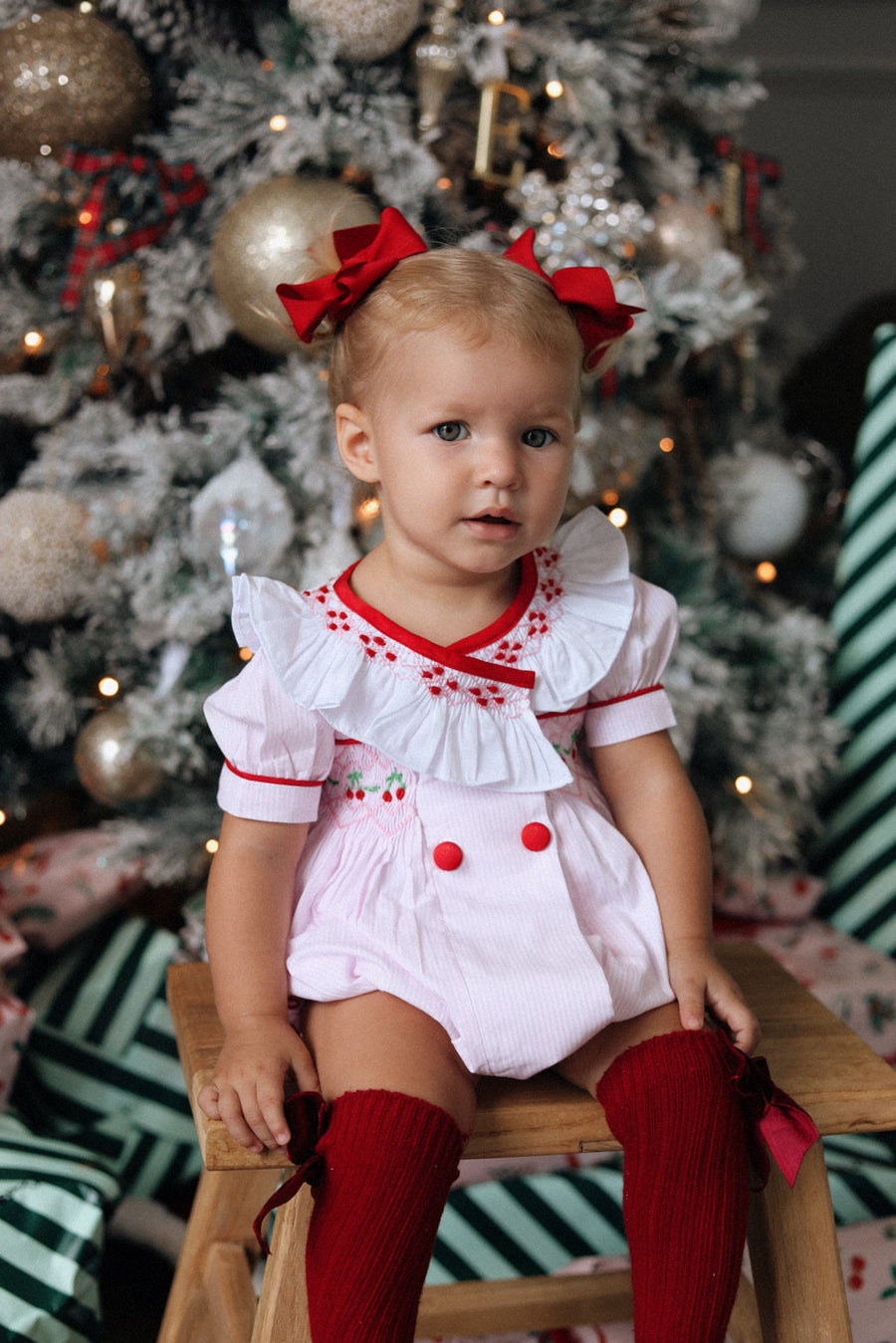 Merry Cherry Handsmocked Romper * Pre-order October *