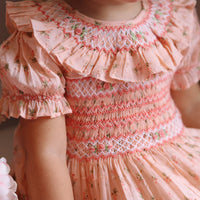 Emilie Rosebud Handsmocked Dress- Peach