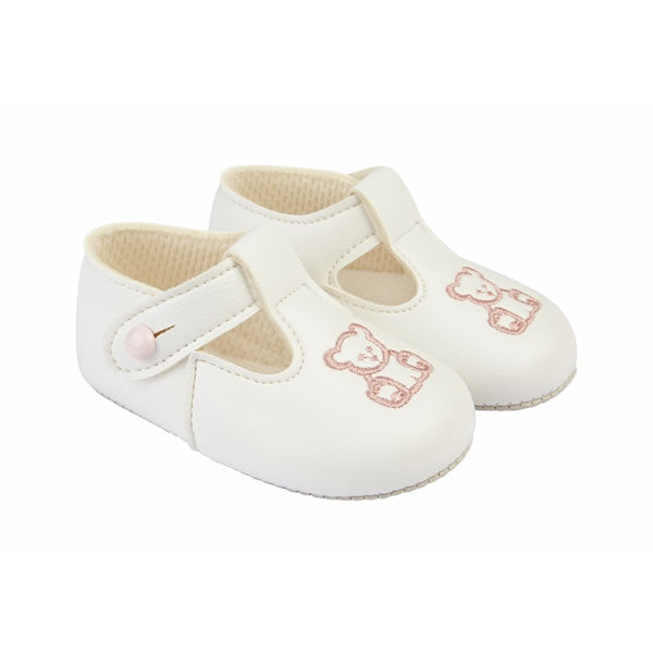 Teddy Pram Shoes- White/ Soft Pink
