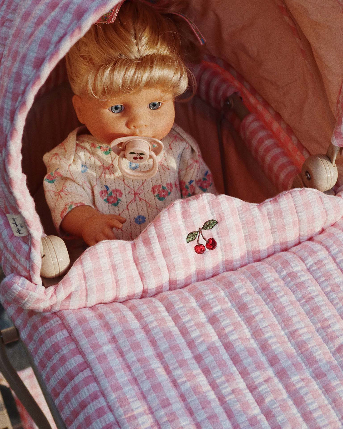 Konges Slojd Doll Pram- Powder Pink Check