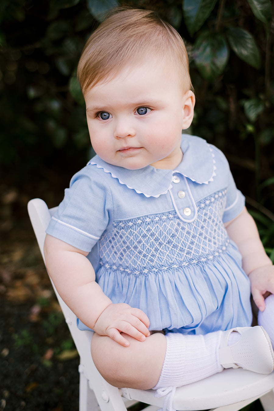 William Smocked Bubble Romper – Babyccino Bear1