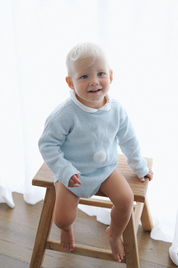 Cottontail Cashmere Knit Romper- Baby Blue