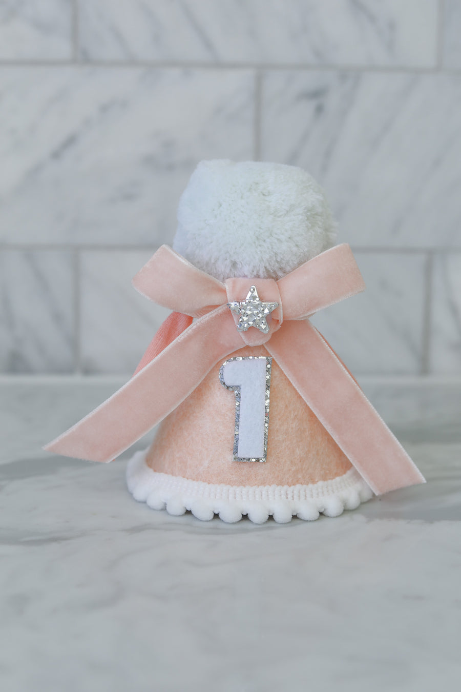Soft Peach and Silver Bow Birthday Party Hat