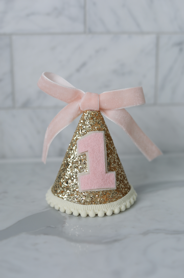 Gold and Pink Bow Birthday Party Hat
