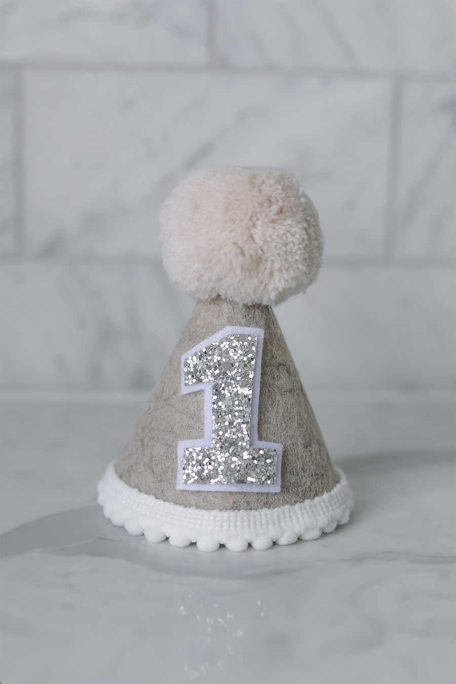 Beige and Silver Birthday Party Hat