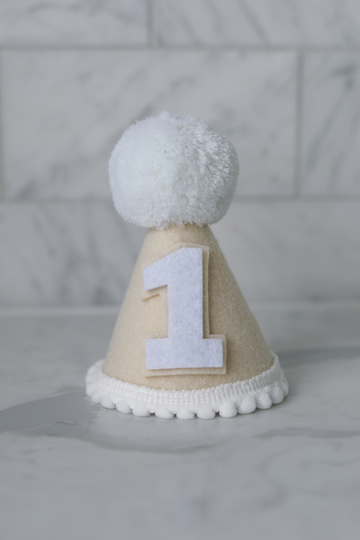 Beige and White Birthday Party Hat