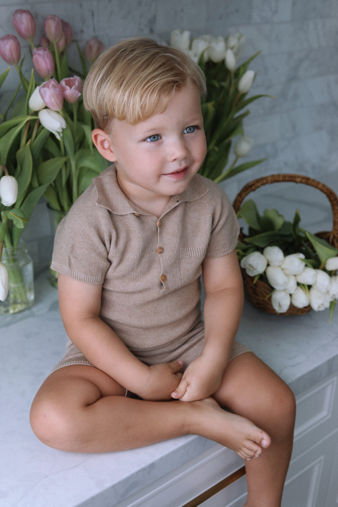 Finley Polo Sweater Set- Camel