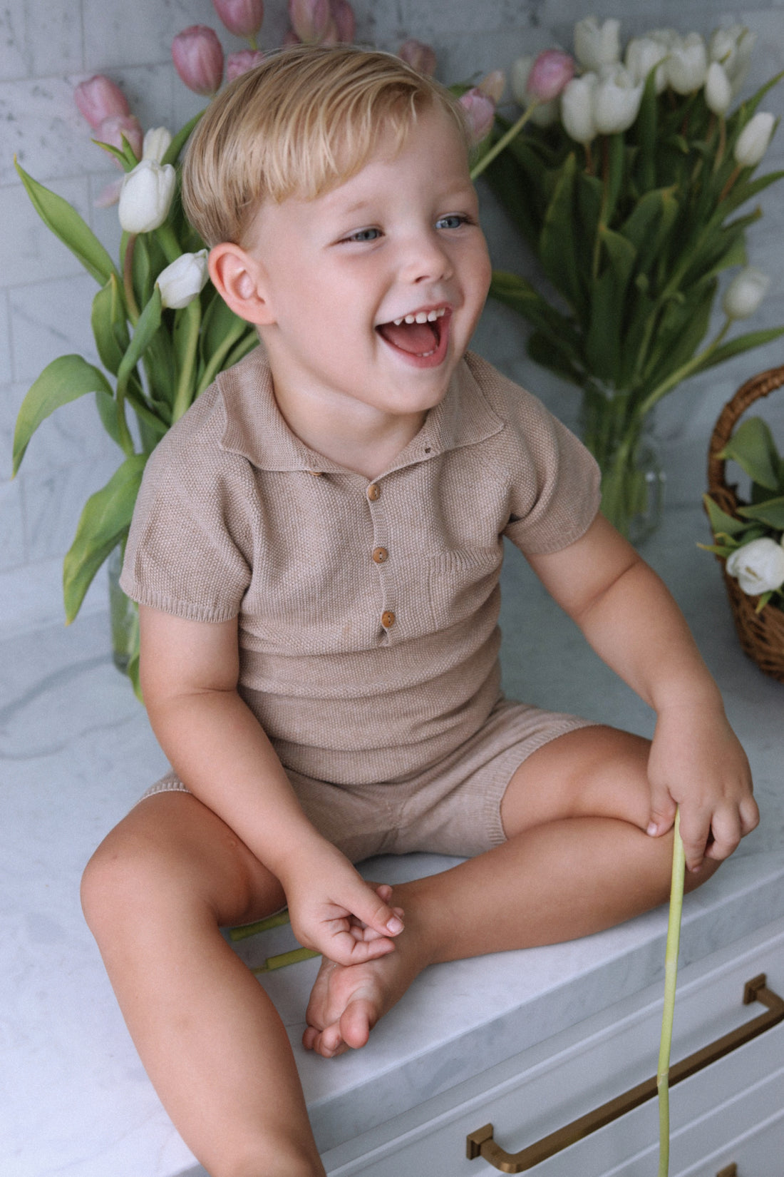 Finley Polo Sweater Set- Camel